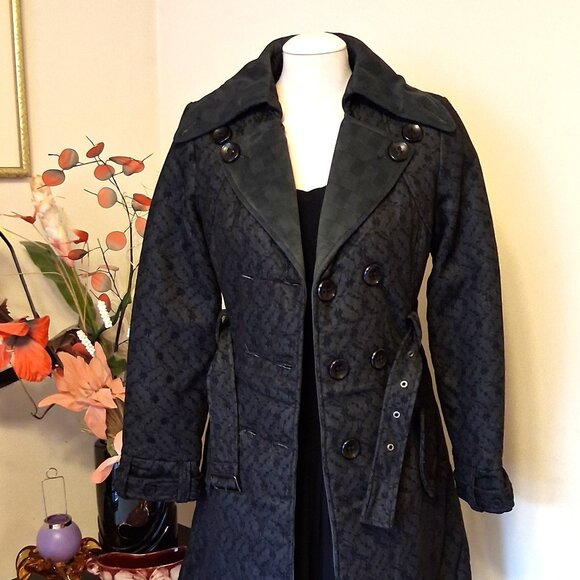 NWT I.AM.GIA Classic Double-Breasted Dark Gray Black Floral Lined Trench Coat - Picture 6 of 15